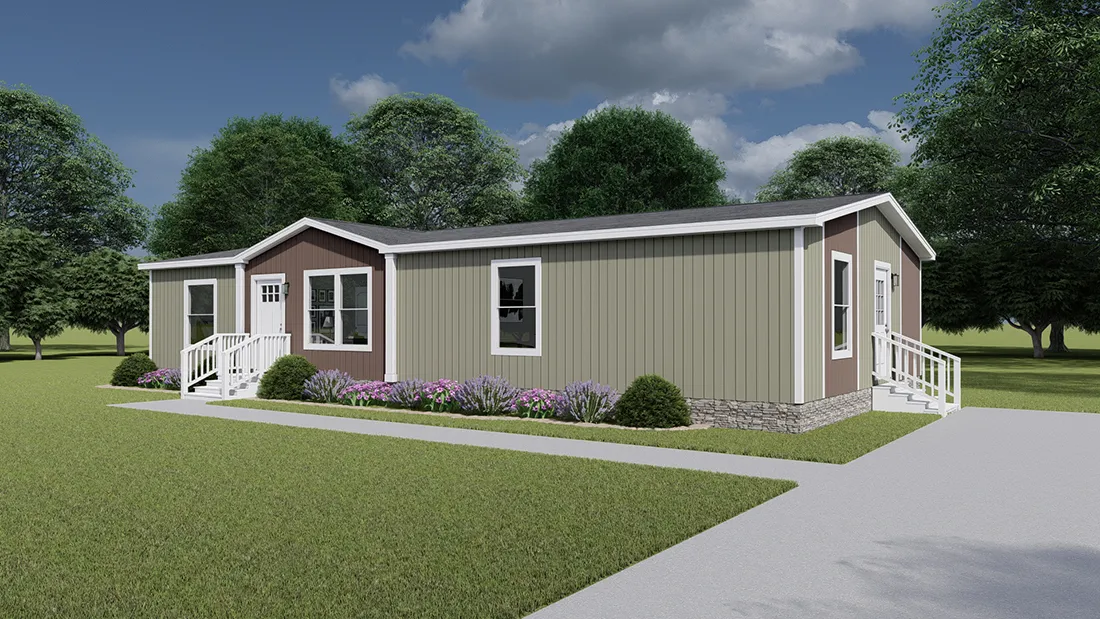 The 2856 LET IT BE Exterior. This Manufactured Mobile Home features 3 bedrooms and 2 baths.
