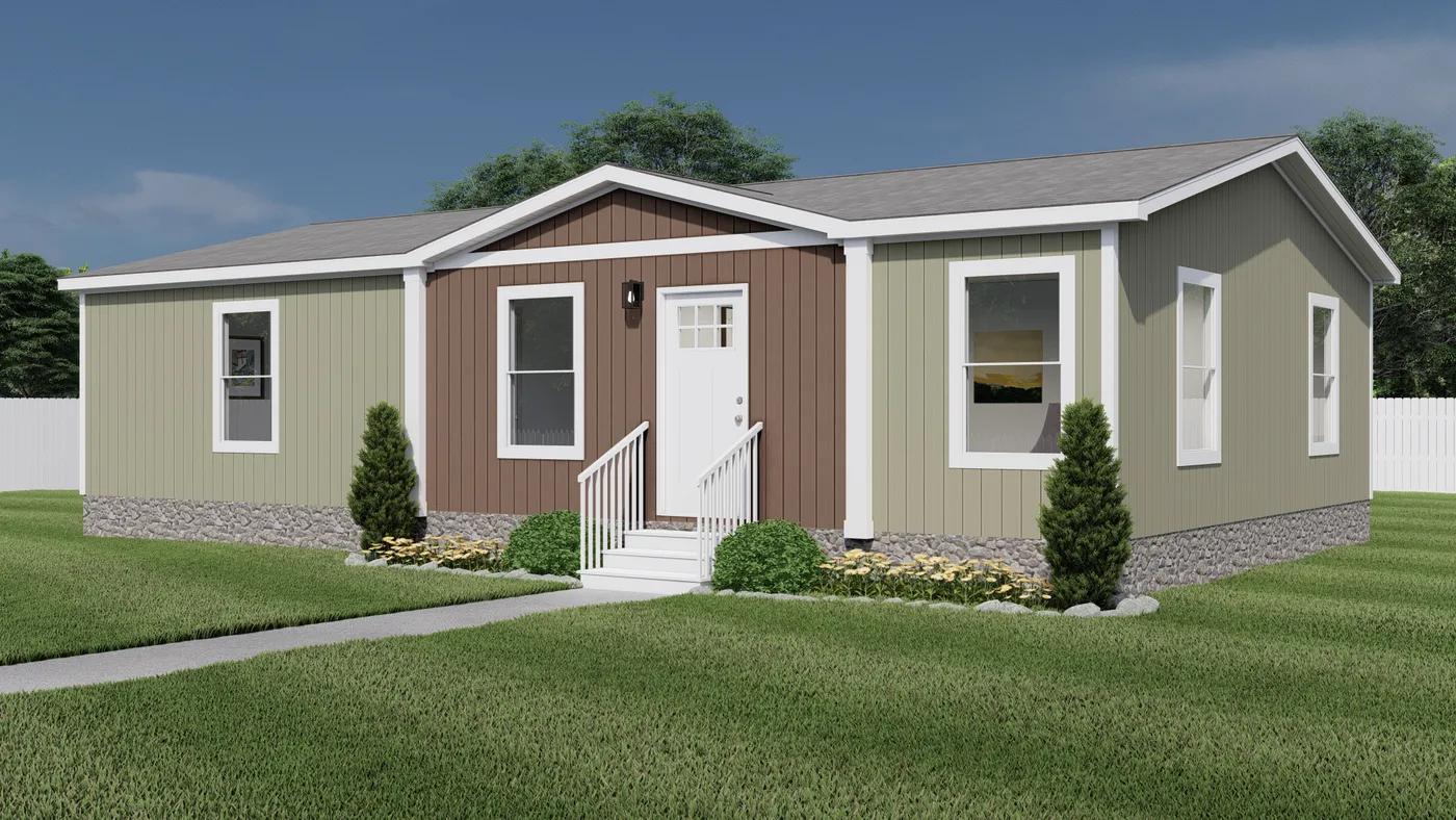 The BEAUTIFUL MORNING Exterior. This Manufactured Mobile Home features 3 bedrooms and 2 baths.