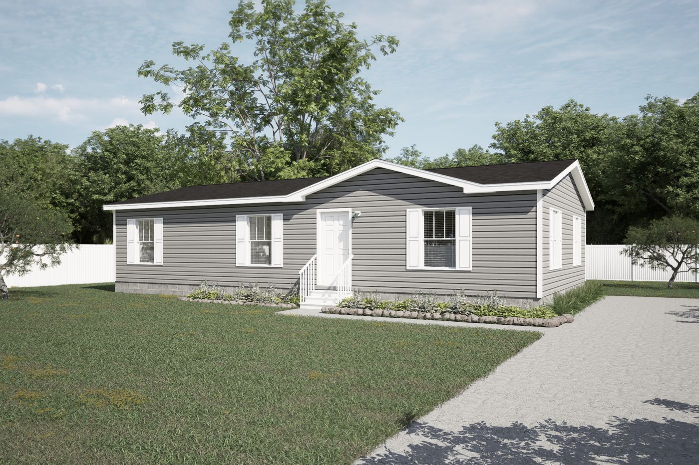 The 4828-MS066 BLUFFTON Exterior. This Manufactured Mobile Home features 3 bedrooms and 2 baths.