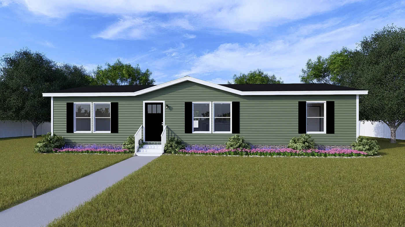 The GLIMPSE Exterior in Olive Vinyl. This Manufactured Mobile Home features 3 bedrooms and 2 baths.