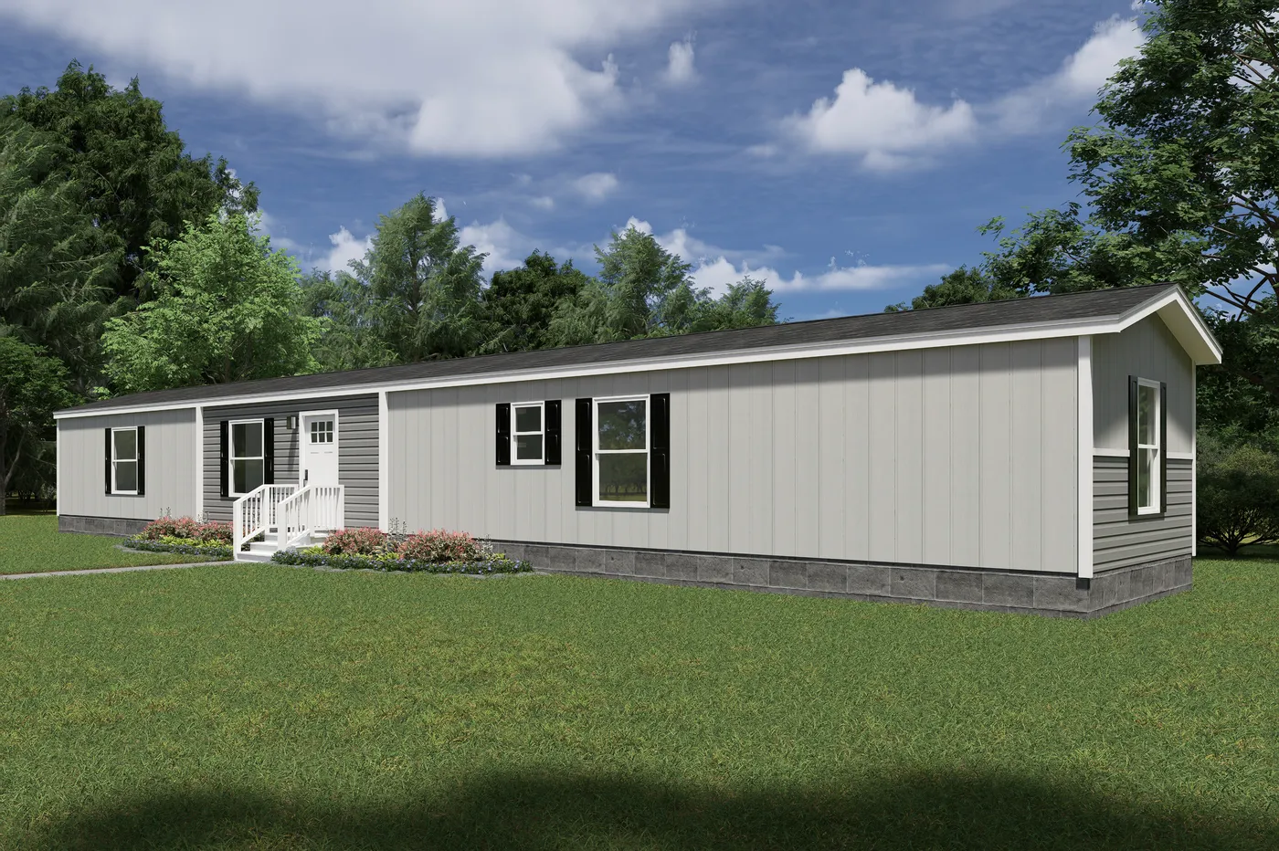 The VOYAGE Exterior. This Manufactured Mobile Home features 3 bedrooms and 2 baths.