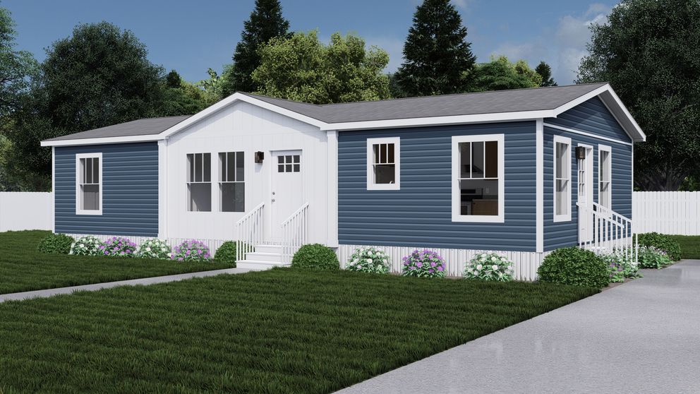 The HERE COMES THE SUN Exterior. This Manufactured Mobile Home features 3 bedrooms and 2 baths.