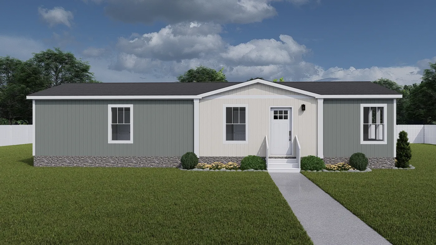 The THREE LITTLE BIRDS Exterior. This Manufactured Mobile Home features 3 bedrooms and 2 baths.