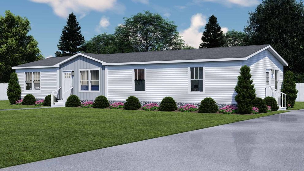 White - The ROCKET MAN Exterior. This Manufactured Mobile Home features 3 bedrooms and 2 baths.
