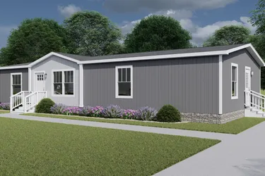 The LET IT BE Exterior. This Manufactured Mobile Home features 3 bedrooms and 2 baths.