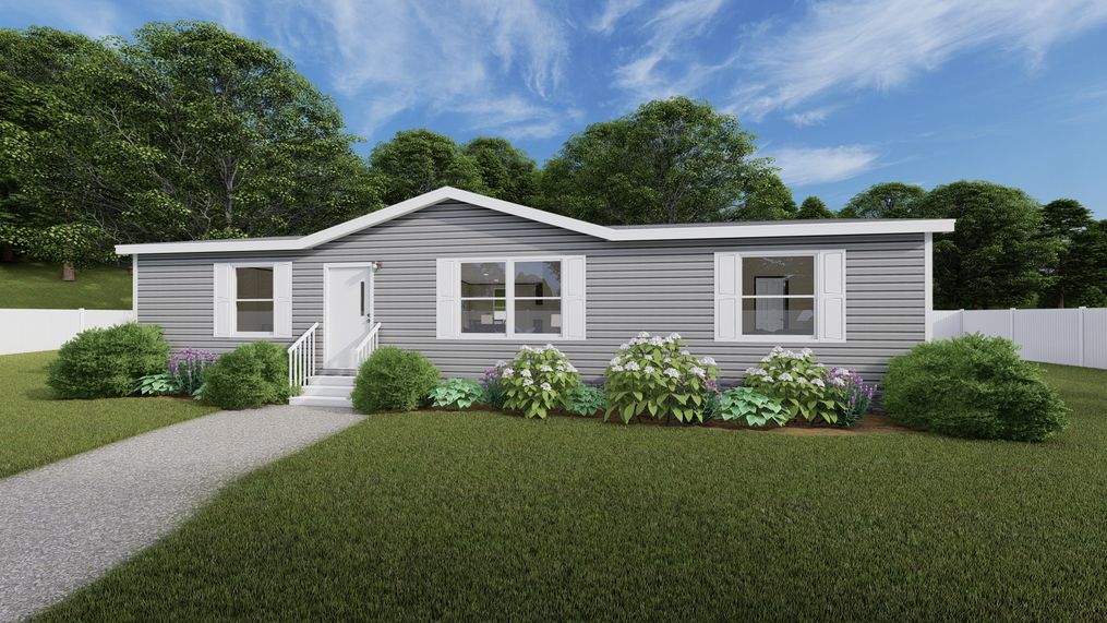 The SATISFACTION Exterior. This Manufactured Mobile Home features 3 bedrooms and 2 baths.