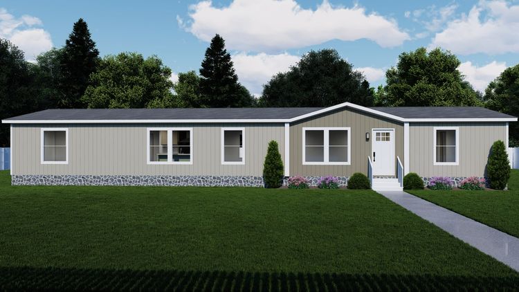 Moth Gray/Stonehenge - Colonial elevation. The RAINIER Exterior. This Manufactured Mobile Home features 4 bedrooms and 3 baths.