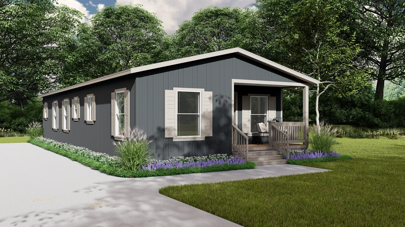 The FAIRPOINT 24563D Standard Exterior with optional Porch. This Manufactured Mobile Home features 3 bedrooms and 2 baths.