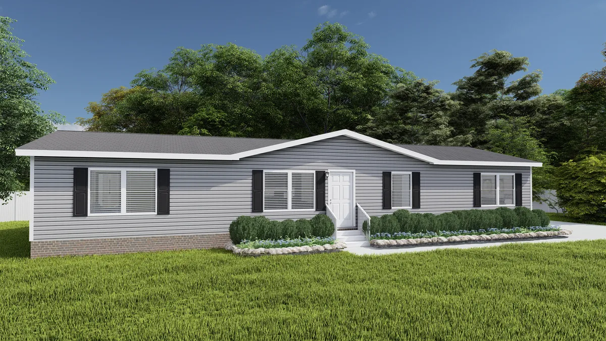 The GRAND LIVING 64 Exterior. This Manufactured Mobile Home features 3 bedrooms and 2 baths.