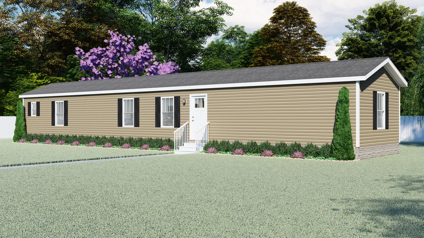 The 7010 "YADKIN" 7616 Exterior. This Manufactured Mobile Home features 3 bedrooms and 2 baths.