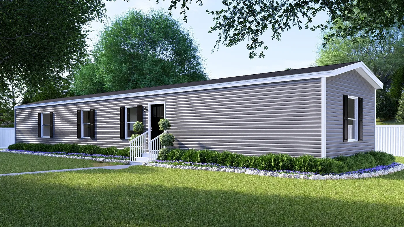 The ESSENCE Exterior in Flint Vinyl. This Manufactured Mobile Home features 3 bedrooms and 2 baths.