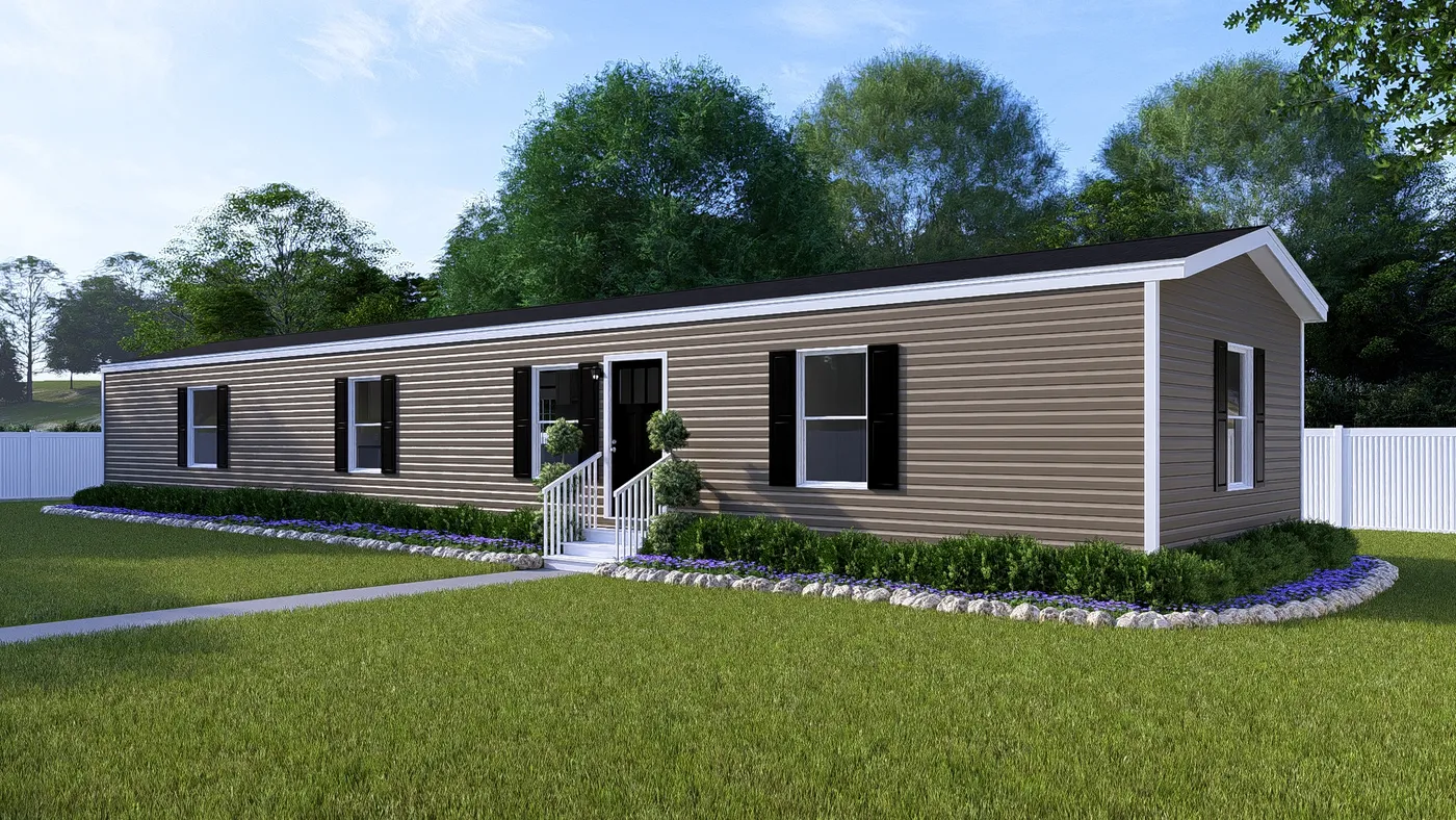 The SENSATION Exterior in Clay Vinyl. This Manufactured Mobile Home features 3 bedrooms and 2 baths.