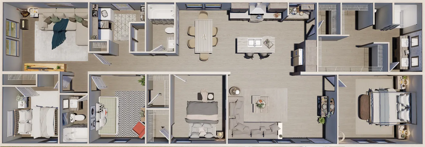 The SEVIER Exterior. This Manufactured Mobile Home features 4 bedrooms and 3 baths.