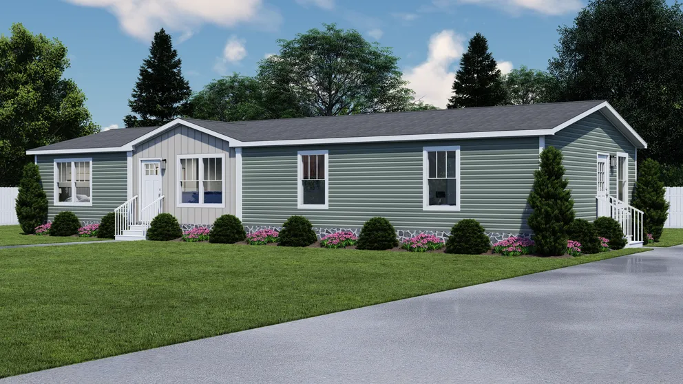 The ROCKET MAN Exterior. This Manufactured Mobile Home features 3 bedrooms and 2 baths.