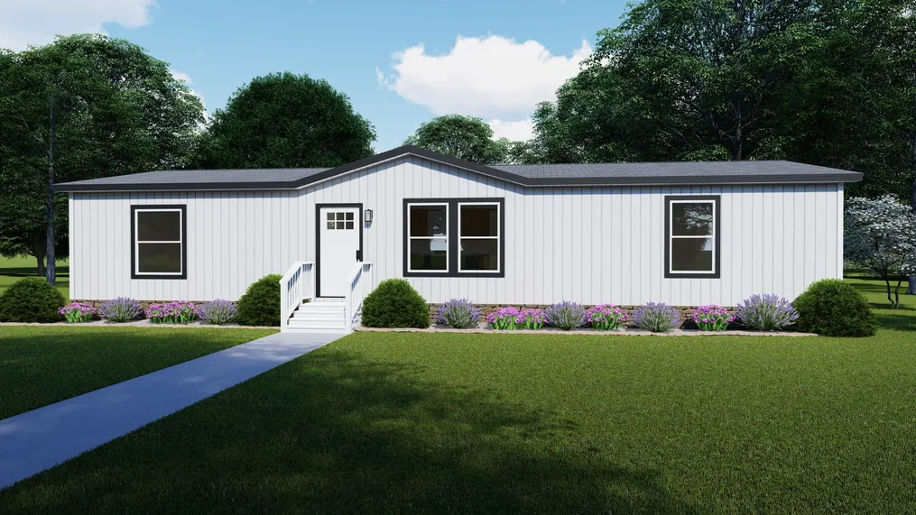 Tulle White - Standard elevation. The RIO Exterior. This Manufactured Mobile Home features 3 bedrooms and 2 baths.