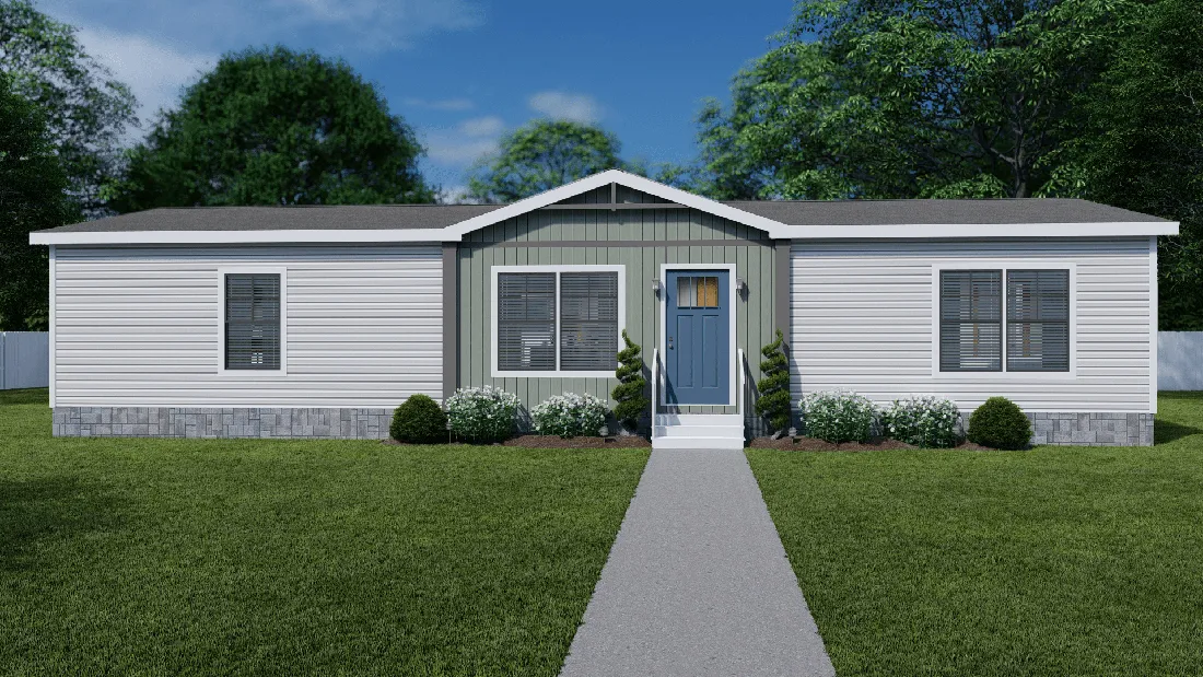 The LIZZIE Exterior. This Manufactured Mobile Home features 3 bedrooms and 2 baths.