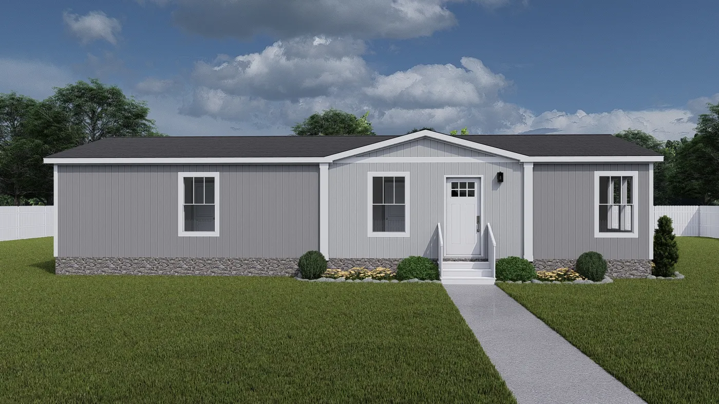 The THREE LITTLE BIRDS Exterior. This Manufactured Mobile Home features 3 bedrooms and 2 baths.