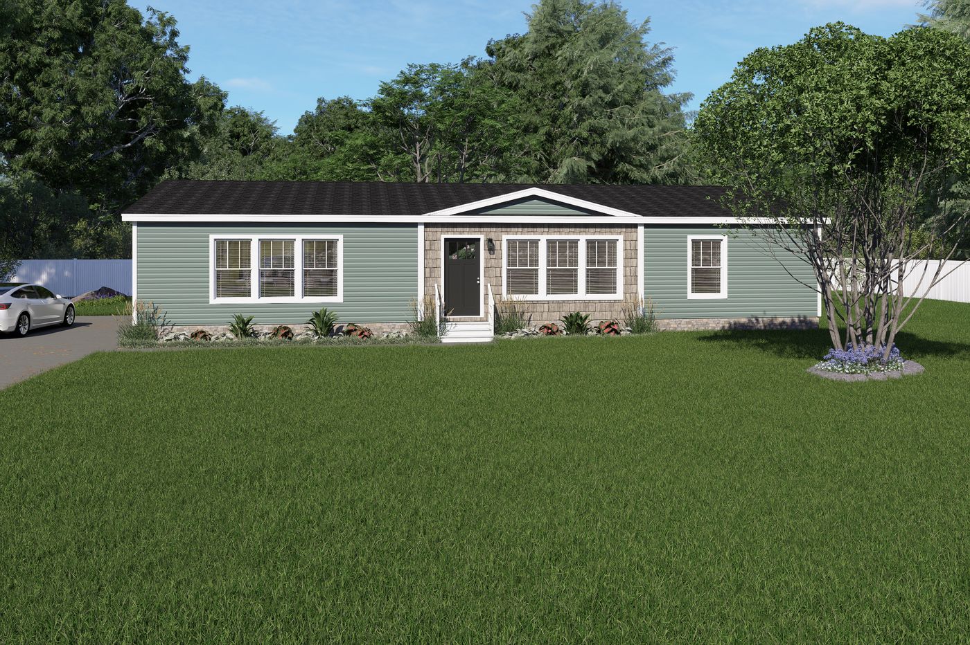 The PIONEER ST 6030-MS064 SECT Exterior. Sagebrook siding with tan shake accent