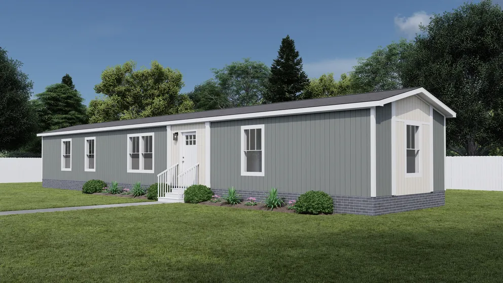 The WALK THE LINE Exterior. This Manufactured Mobile Home features 3 bedrooms and 2 baths. Gray Heron, Oatmeal and Delicate White.