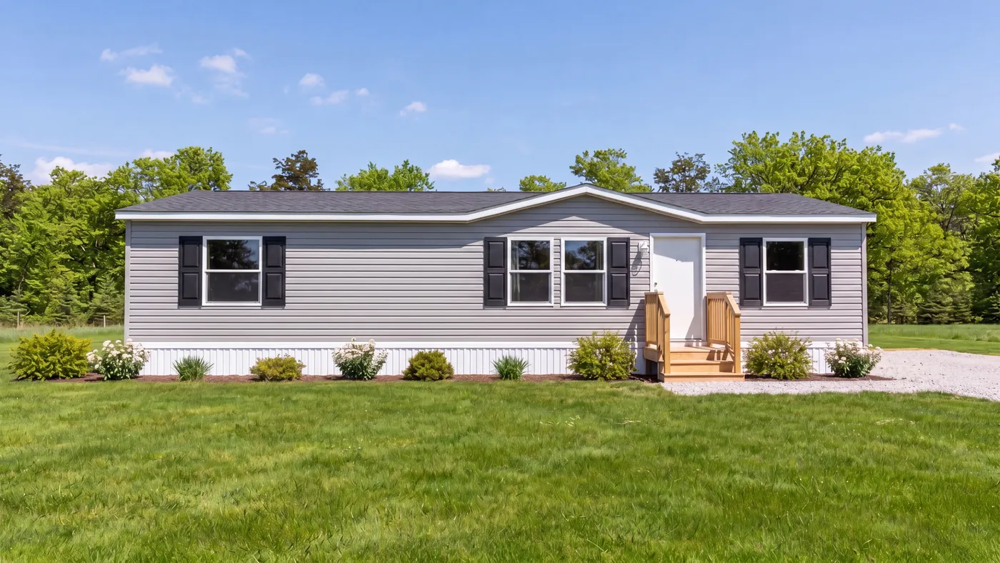 The MAPLE Exterior. This Manufactured Mobile Home features 3 bedrooms and 2 baths.