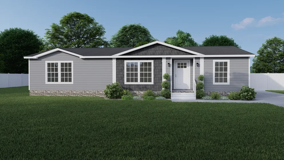 The 1447 CAROLINA Exterior. This Manufactured Mobile Home features 3 bedrooms and 2 baths.