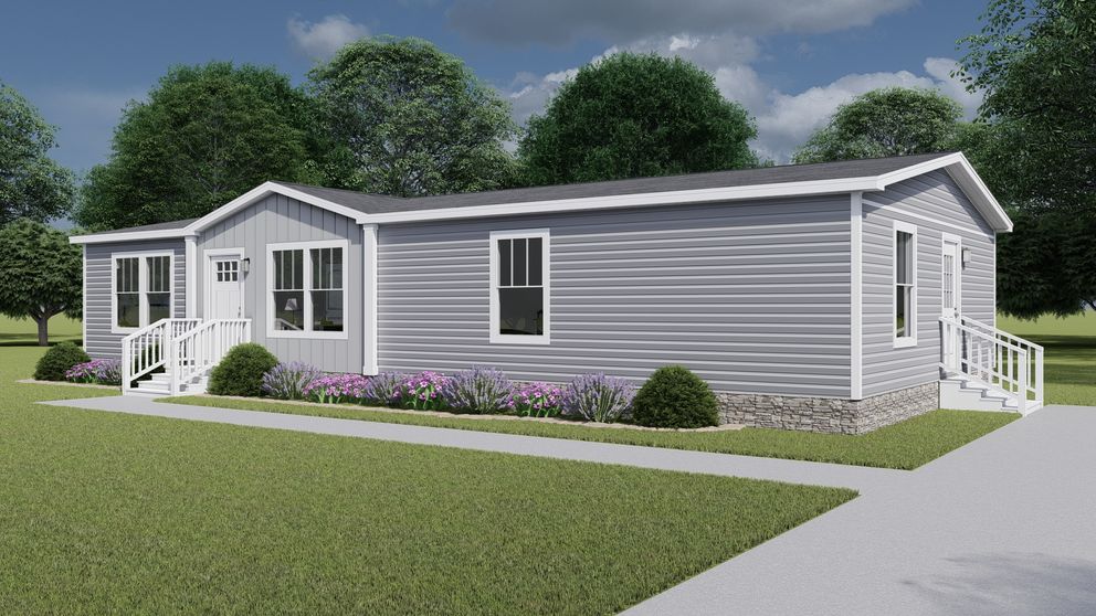 The LET IT BE Exterior. This Manufactured Mobile Home features 3 bedrooms and 2 baths.