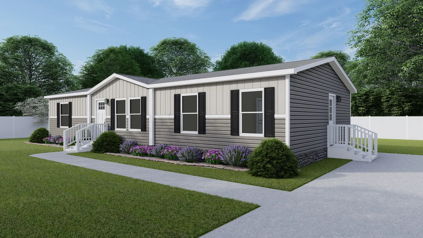 The EXPLORER NEW Exterior. This Manufactured Mobile Home features 3 bedrooms and 2 baths.