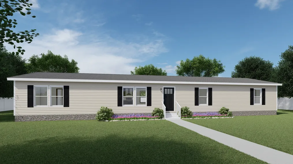 The THE AMBITION Exterior with Mist Vinyl. This Manufactured Mobile Home features 4 bedrooms and 2 baths.