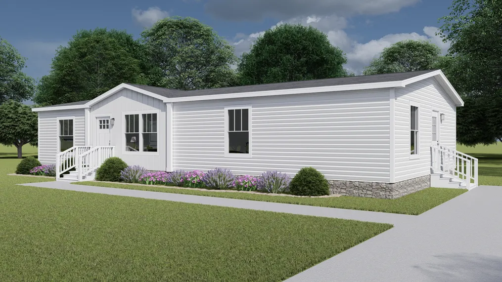 The LET IT BE Exterior. This Manufactured Mobile Home features 3 bedrooms and 2 baths.