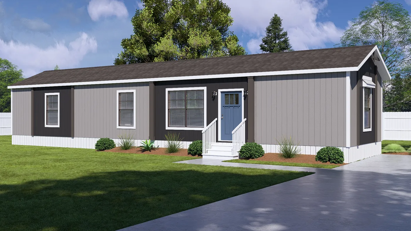 The LEVI Exterior. This Manufactured Mobile Home features 2 bedrooms and 2 baths.