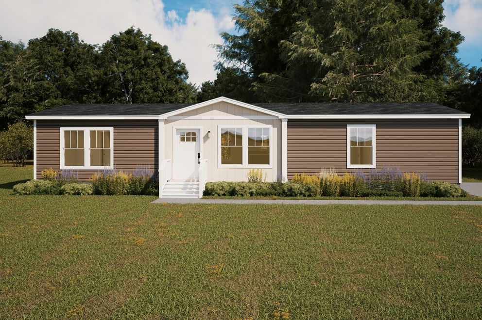 The LEAN ON ME Exterior. This Manufactured Mobile Home features 3 bedrooms and 2 baths.