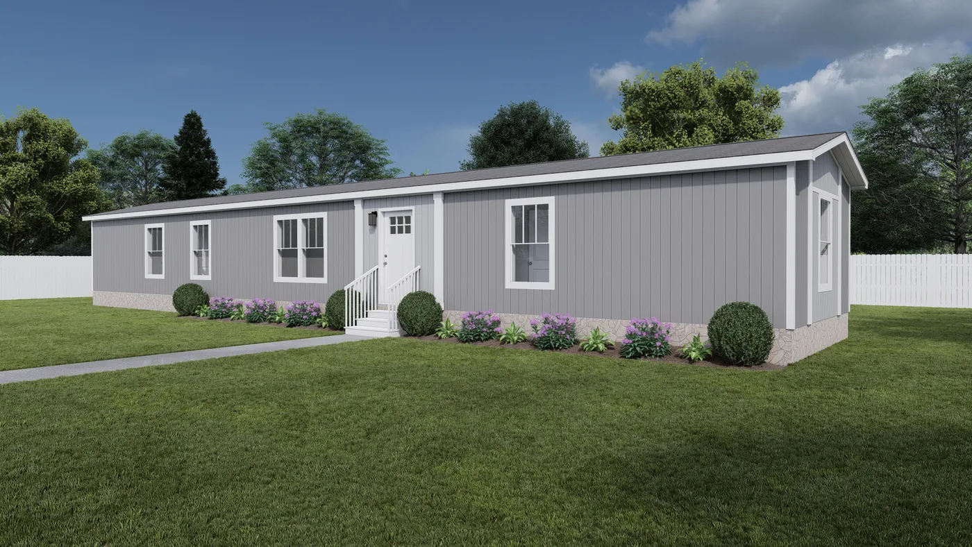 The SOLSBURY HILL Exterior. This Manufactured Mobile Home features 3 bedrooms and 2 baths. Statue Garden, Solitary State and Delicate White. 