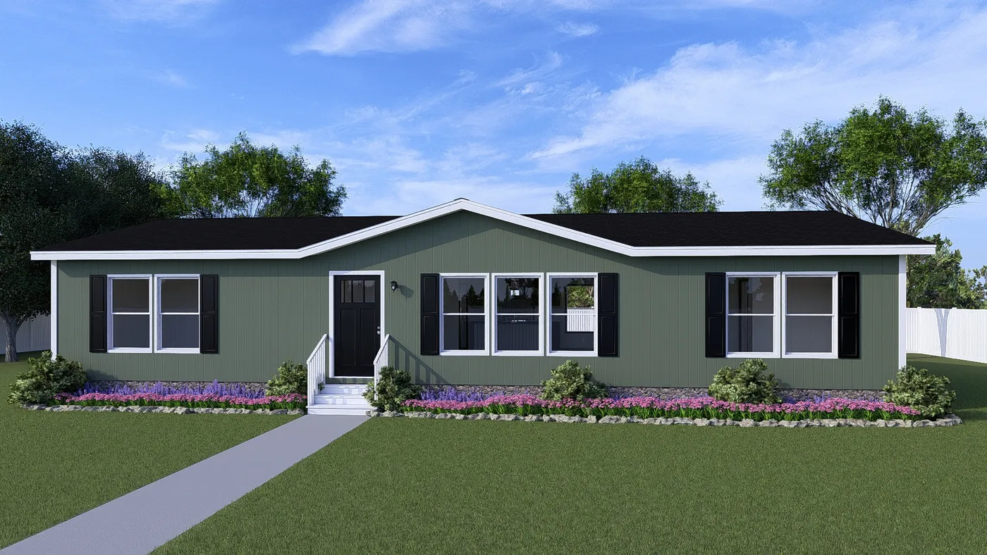 The DISCOVER Exterior in Olive. This Manufactured Mobile Home features 3 bedrooms and 2 baths.