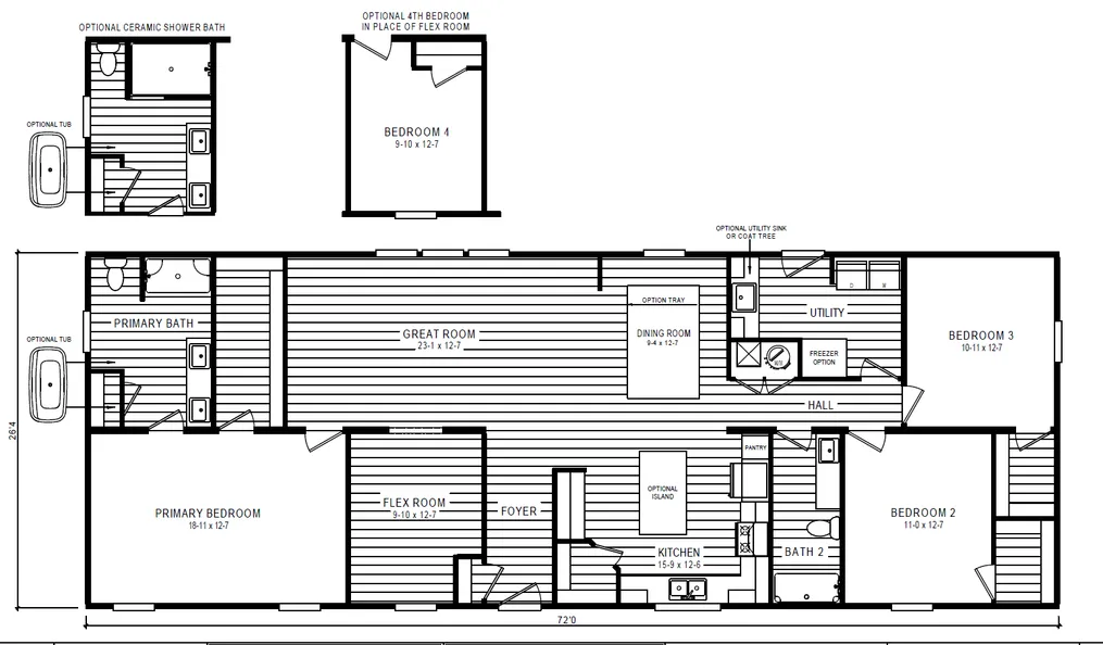 The 5420 "TILLERY" 7228 Exterior. This Manufactured Mobile Home features 3 bedrooms and 2 baths.