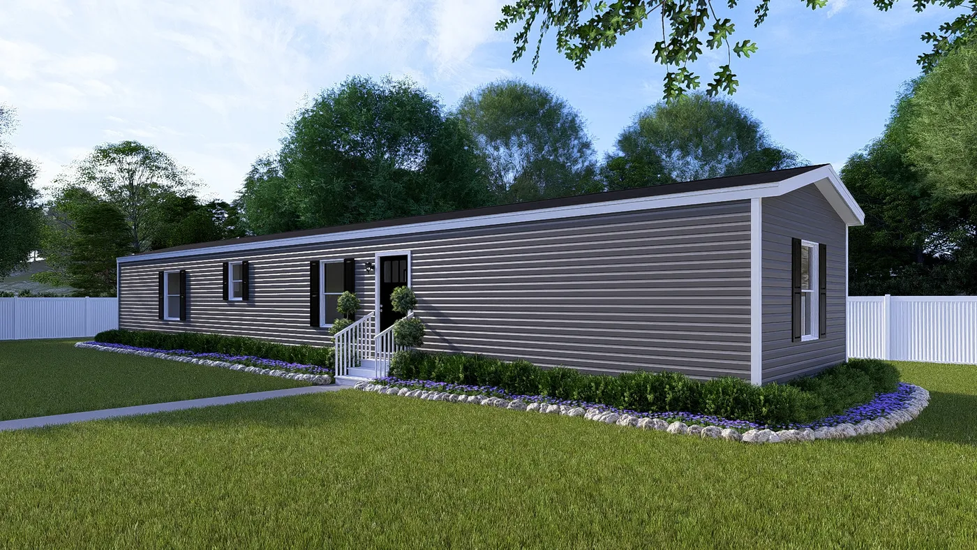 The DESIRE Exterior in Flint Vinyl. This Manufactured Mobile Home features 3 bedrooms and 2 baths.