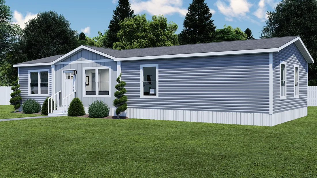 The PURPLE RAIN Exterior. This Manufactured Mobile Home features 3 bedrooms and 2 baths.