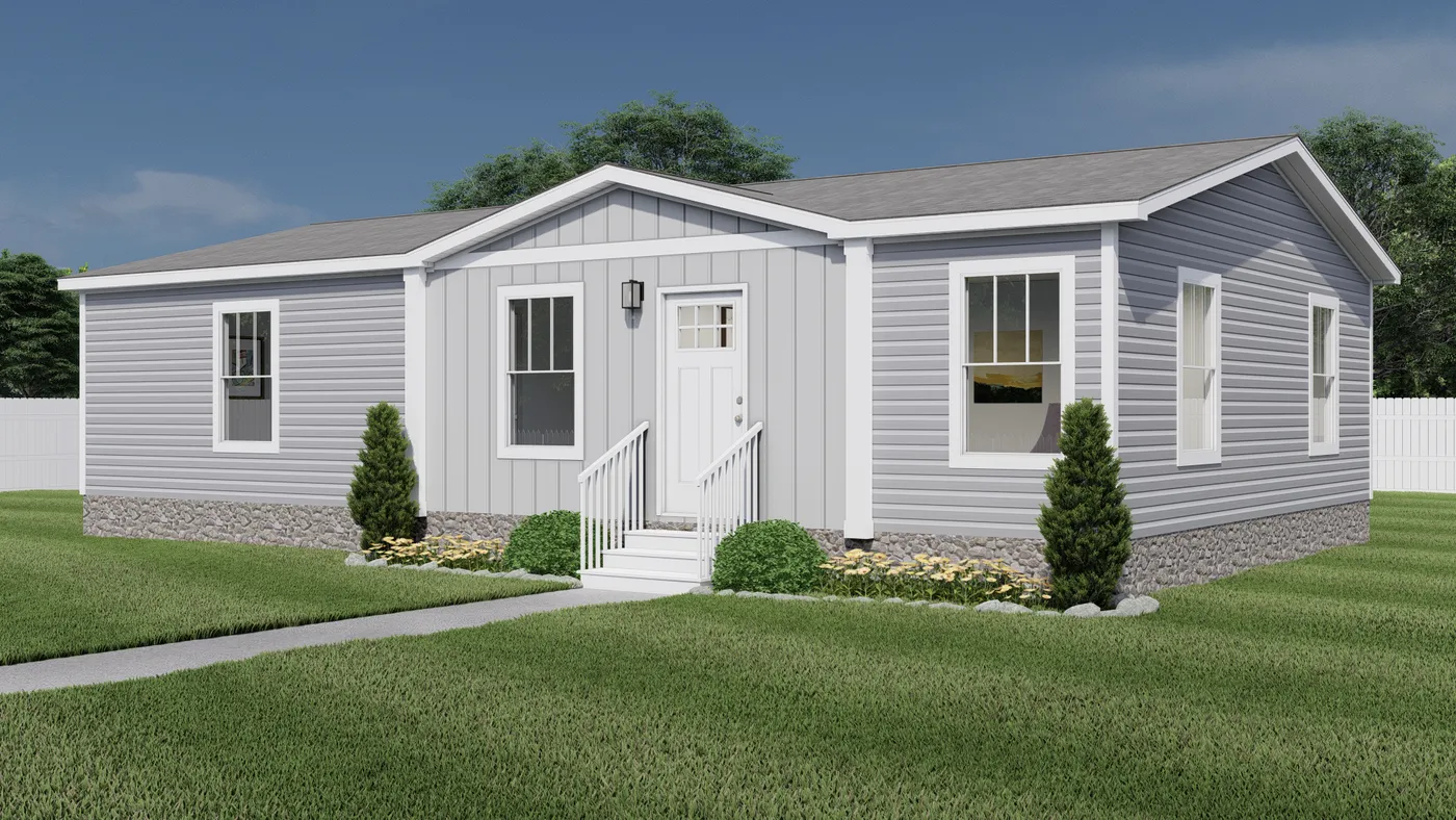 The BEAUTIFUL MORNING Exterior. This Manufactured Mobile Home features 3 bedrooms and 2 baths.