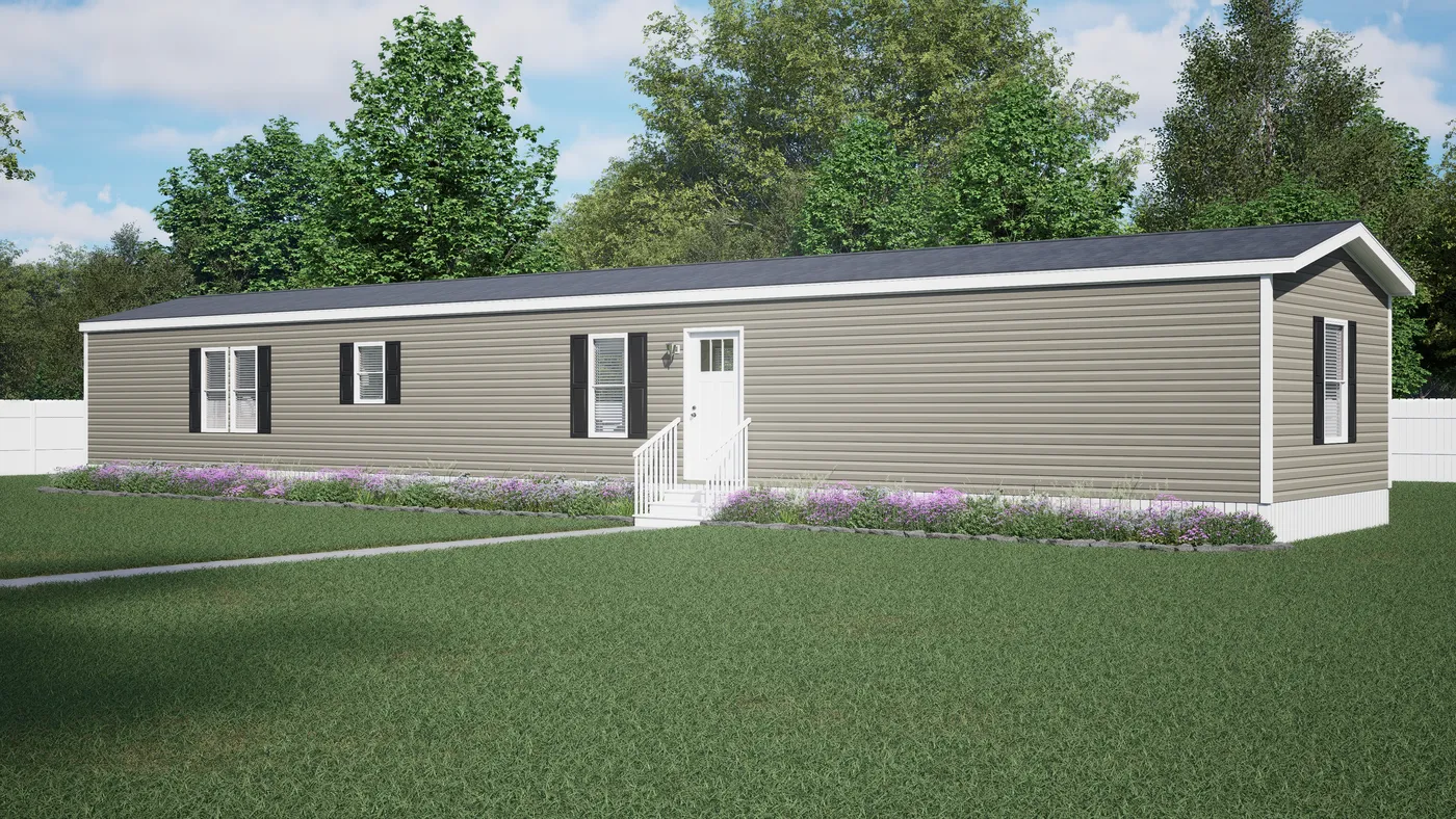 The THE ANNIVERSARY 76 Exterior. This Manufactured Mobile Home features 3 bedrooms and 2 baths.