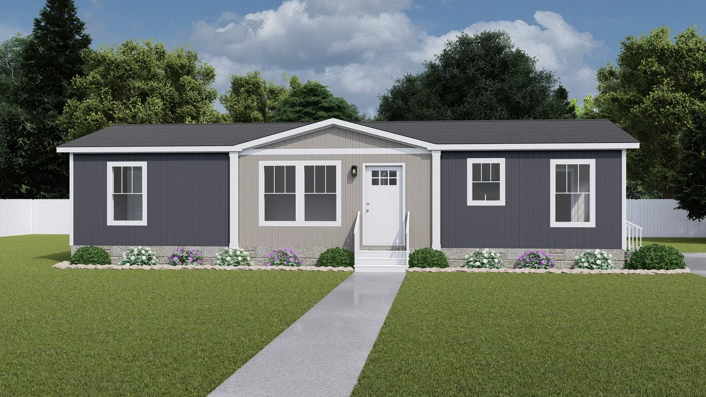 The HERE COMES THE SUN Exterior. This Manufactured Mobile Home features 3 bedrooms and 2 baths.