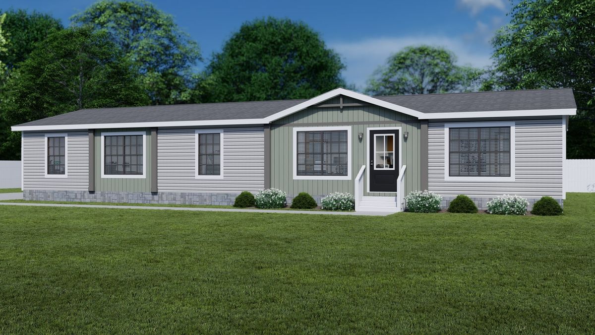 The THE ANGELINA Exterior. This Manufactured Mobile Home features 4 bedrooms and 2 baths.