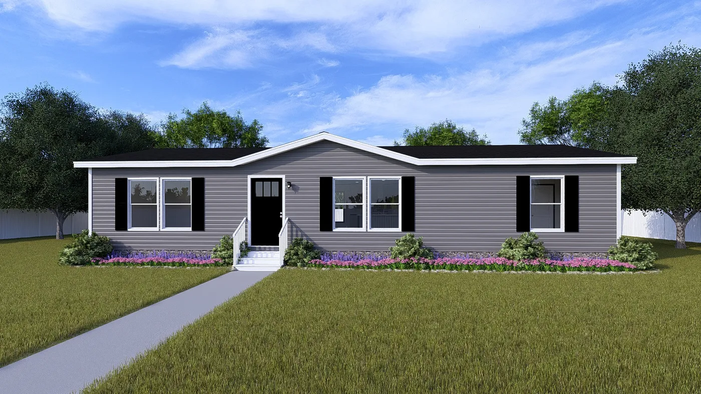 The GLIMPSE Exterior in Flint Vinyl. This Manufactured Mobile Home features 3 bedrooms and 2 baths.