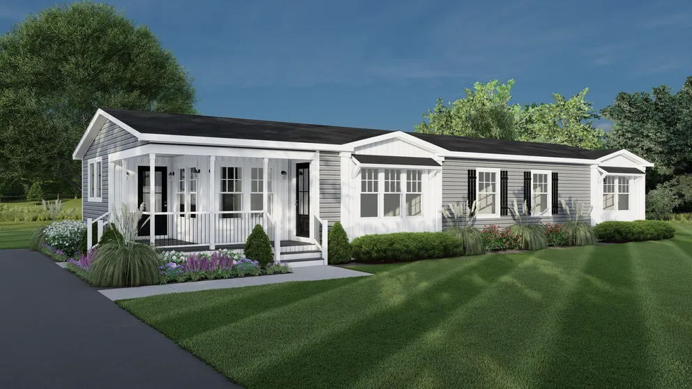 The 1440 CAROLINA 4BR BELLE Exterior. This Manufactured Mobile Home features 4 bedrooms and 2 baths.