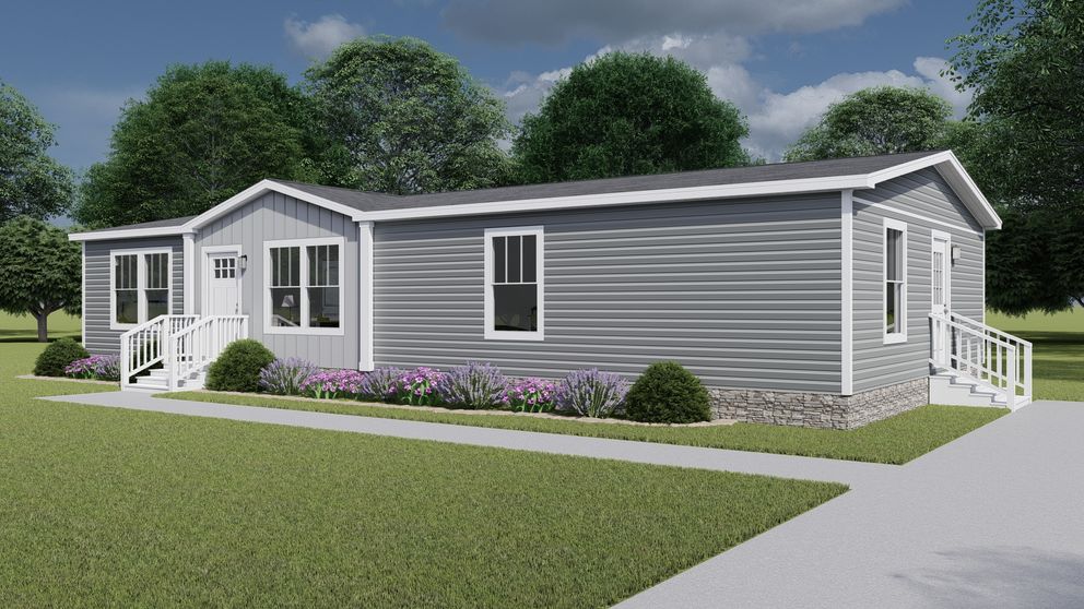 The LET IT BE Exterior. This Manufactured Mobile Home features 3 bedrooms and 2 baths.