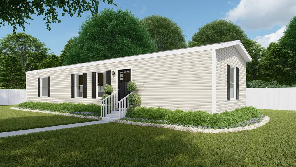 The SPIRIT Exterior with Mist Vinyl. This Manufactured Mobile Home features 2 bedrooms and 2 baths.