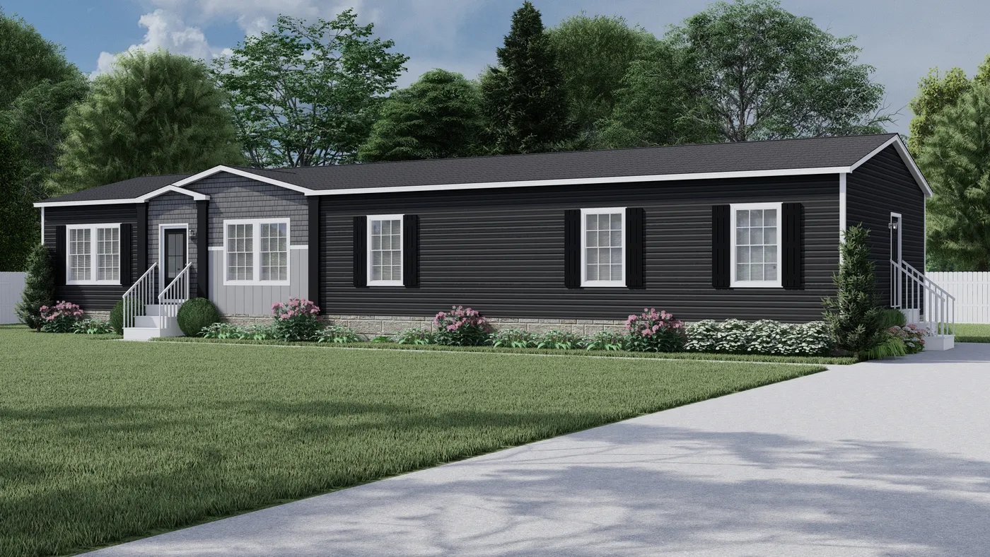 The 3237 THE TYBEE HUD Exterior. This Manufactured Mobile Home features 4 bedrooms and 3 baths.