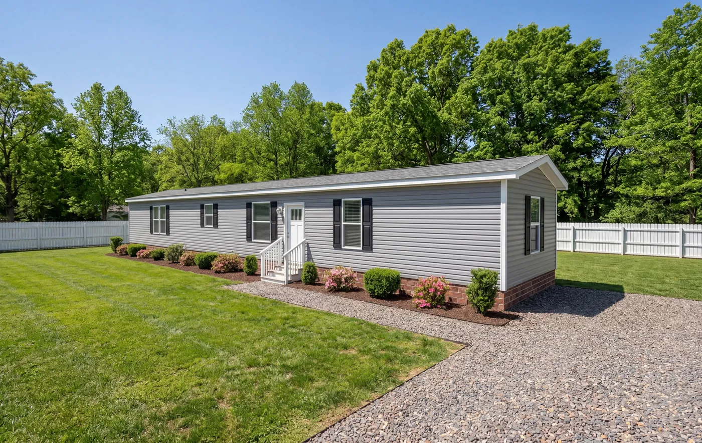 The THE FUJI Exterior. This Manufactured Mobile Home features 3 bedrooms and 2 baths.