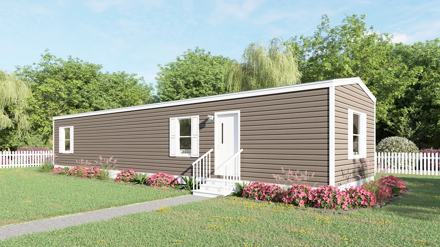 The ELM Exterior. This Manufactured Mobile Home features 2 bedrooms and 1 bath.