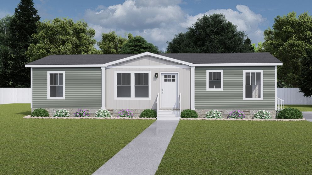 The HERE COMES THE SUN Exterior. This Manufactured Mobile Home features 3 bedrooms and 2 baths.