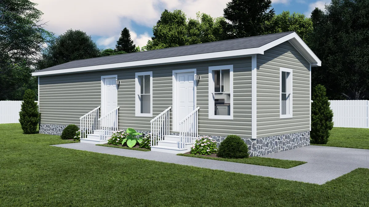 The LIFESTYLE 215 Exterior. This Manufactured Mobile Home features 1 bedroom and 1 bath.