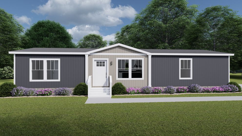 The LEAN ON ME Exterior. This Manufactured Mobile Home features 3 bedrooms and 2 baths.